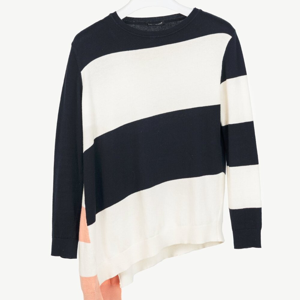 Luisa Cerano Navy & White Striped Cotton-Blend Asymmetric Sweater